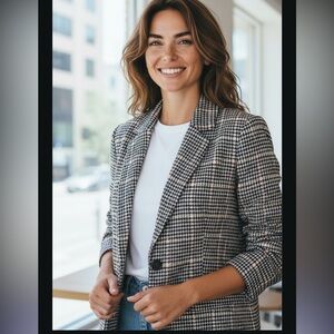NWT Old Navy Plaid Blazer Oversized Soft Brushed wool blend Tweed Blazer Sz L